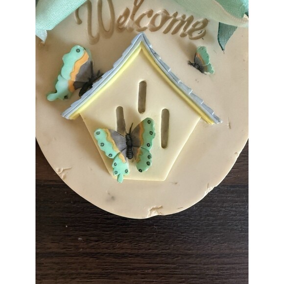 Vtg Mud Pie Wall Porch Decor Birdhouse Butterfly House Raised Welcome Spring - Picture 2 of 3